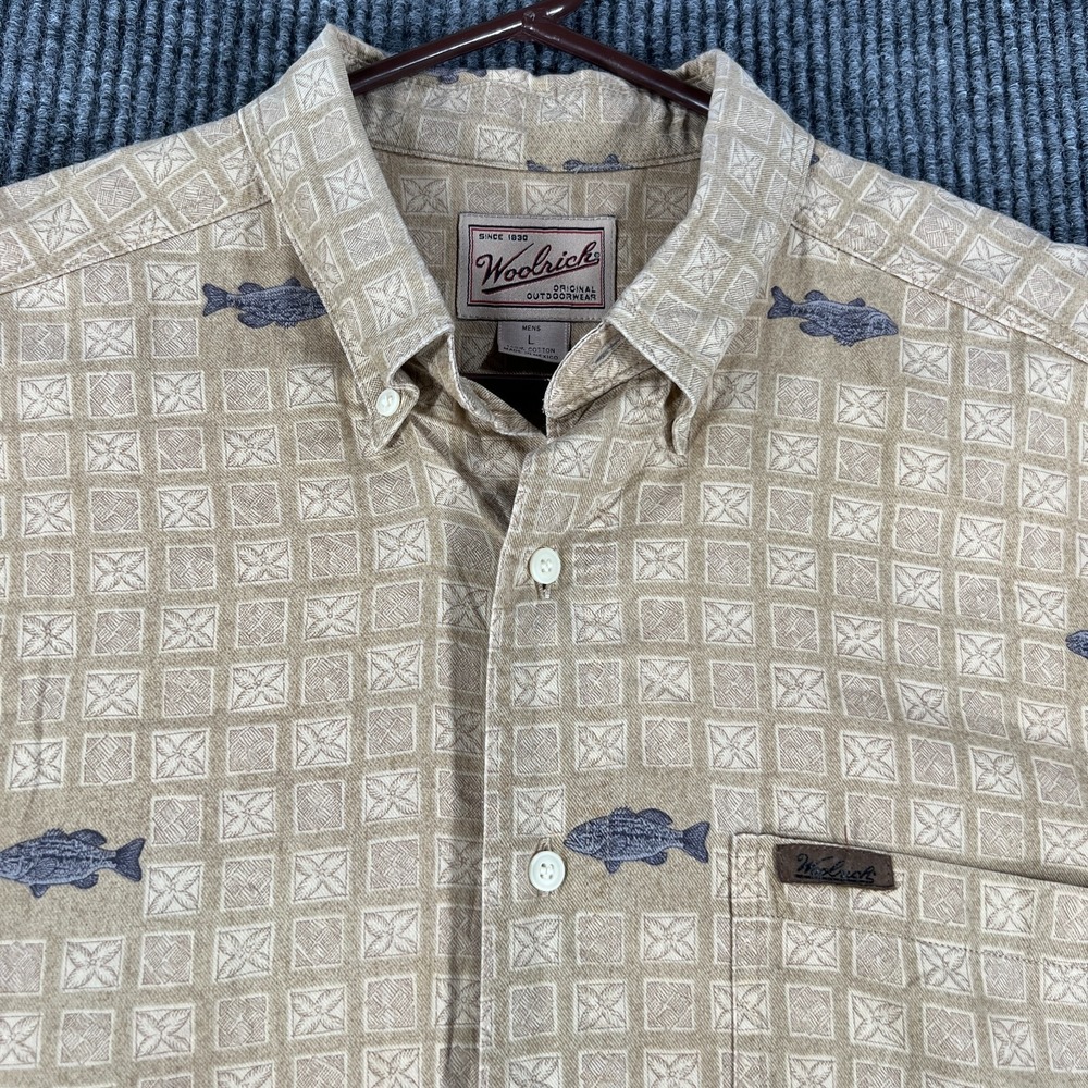 Woolrich Mens Shirt Large Beige Long Sleeve Button Down Fishing Outdoors